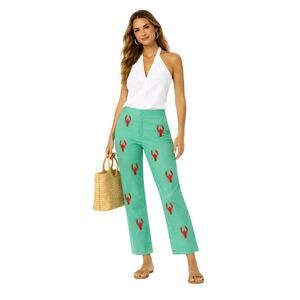 CJ LAING Women's Vintage Embroidered Lobster Print Cropped Pants Green Size 8